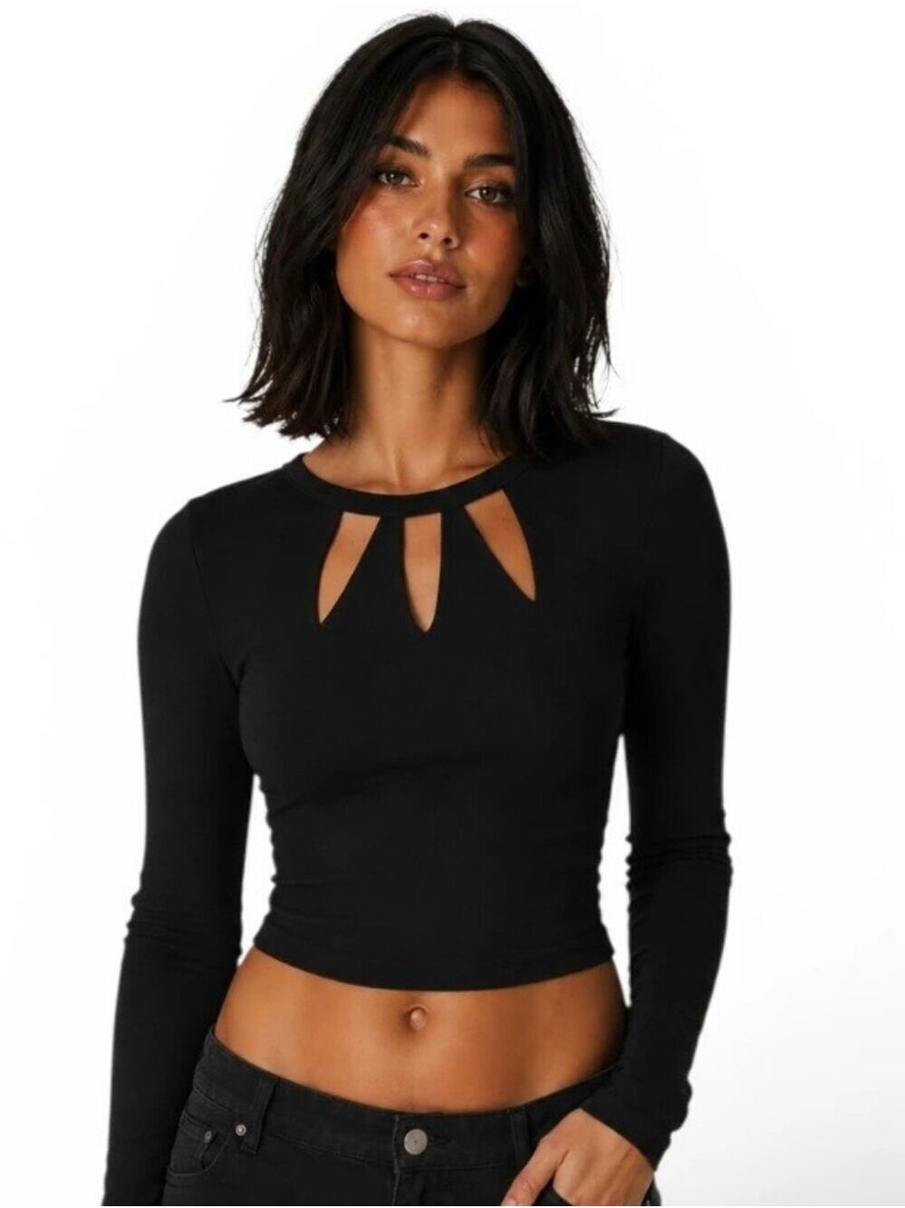 MINKPINK Black Cut Out Long Sleeve Crop Top Medium NWOT